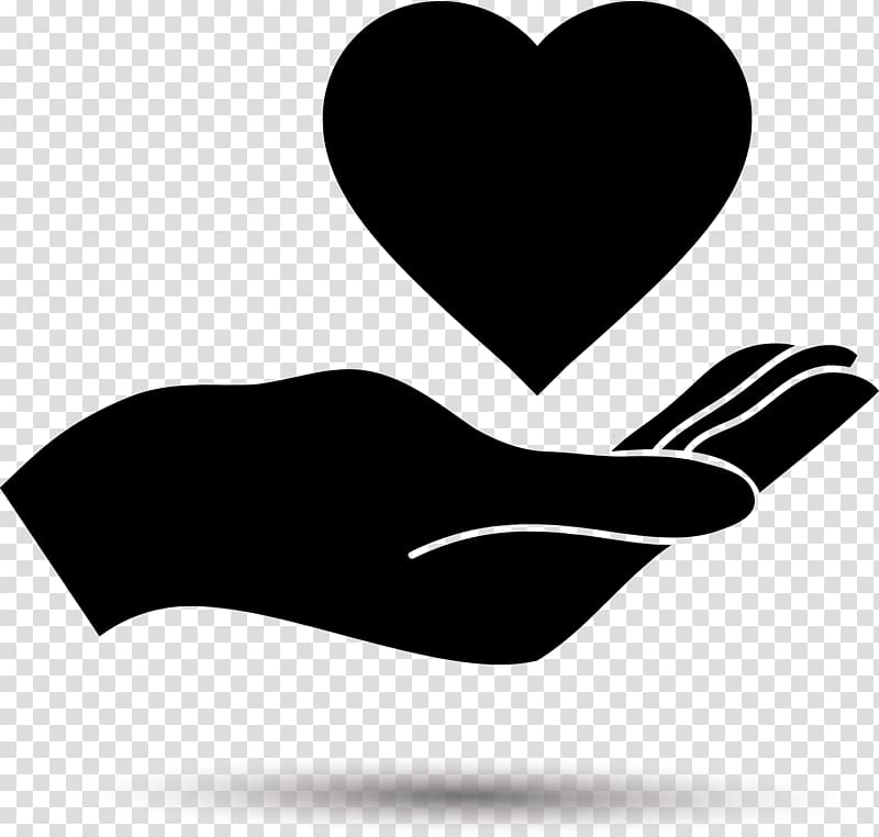 hand and heart illustration, Hand Logo, Holding love silhouette transparent background PNG clipart