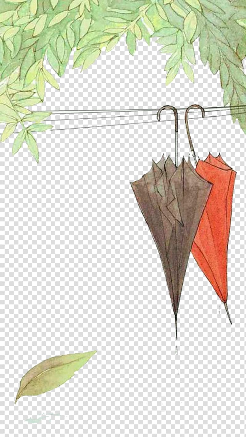 red and black umbrella , Drawing Art Illustration, Rainy day material free transparent background PNG clipart
