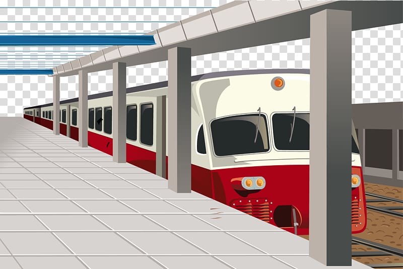 white and red train beside pathway art, Rail transport Train station Rapid transit , train transparent background PNG clipart