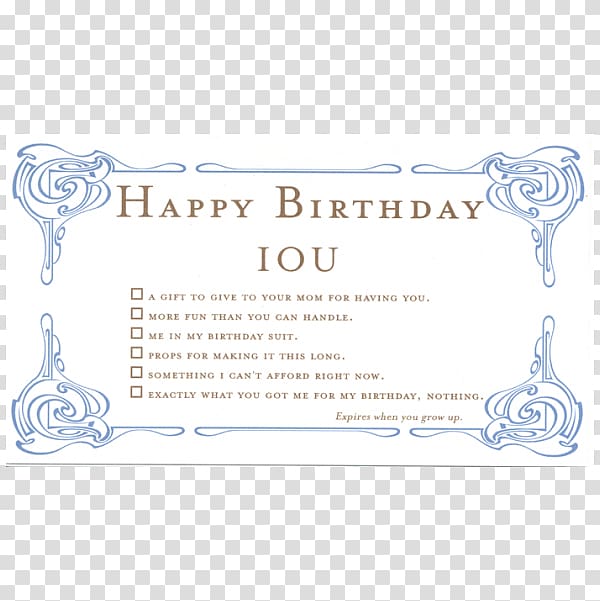 IOU Birthday Greeting & Note Cards Gift card, hand drawn cards transparent background PNG clipart