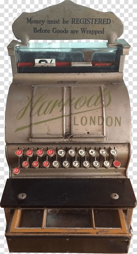 gray and brown cash register, Vintage Harrods Cash Register transparent background PNG clipart