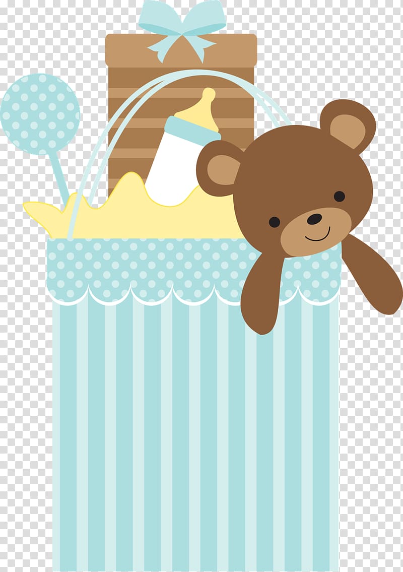 bear and feeding bottle on paper bag illustration, Baby shower Infant Party , elephants transparent background PNG clipart