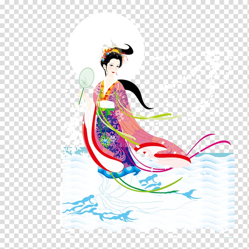 Mooncake Mid-Autumn Festival Change, An ancient maid with a fan transparent background PNG clipart