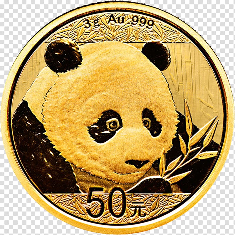 Giant panda Chinese Gold Panda Gold coin Bullion coin, Coin transparent background PNG clipart