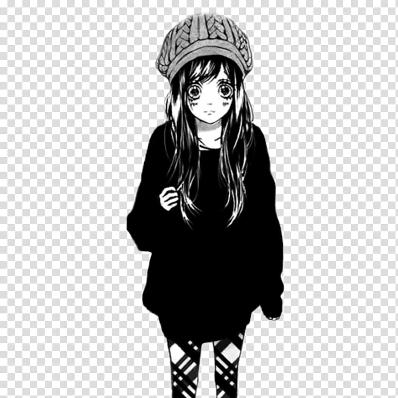 Anime Manga Black and white Drawing, anime girl transparent background PNG clipart