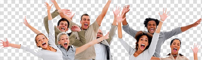 people raising hands while shouting in glee illustration, Happy Group Of People transparent background PNG clipart