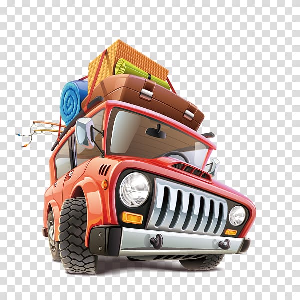 vehicle with camp items art, Car Travel Road trip Illustration, Travel,Traveling by car transparent background PNG clipart