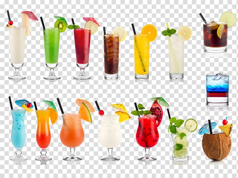 assorted-flavor juice collage, Cocktail Juice Cosmopolitan Margarita Smoothie, Milk tea juice cup material free to pull transparent background PNG clipart