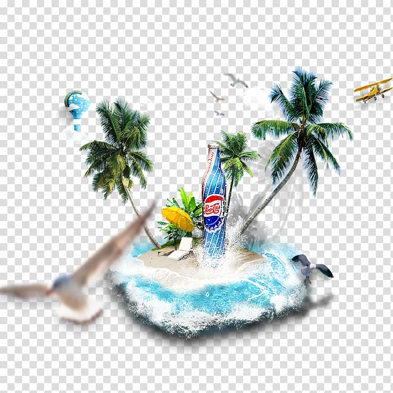 soda island illustration, Shishanzhen Caffeine-Free Pepsi Cola, Pepsi ad transparent background PNG clipart