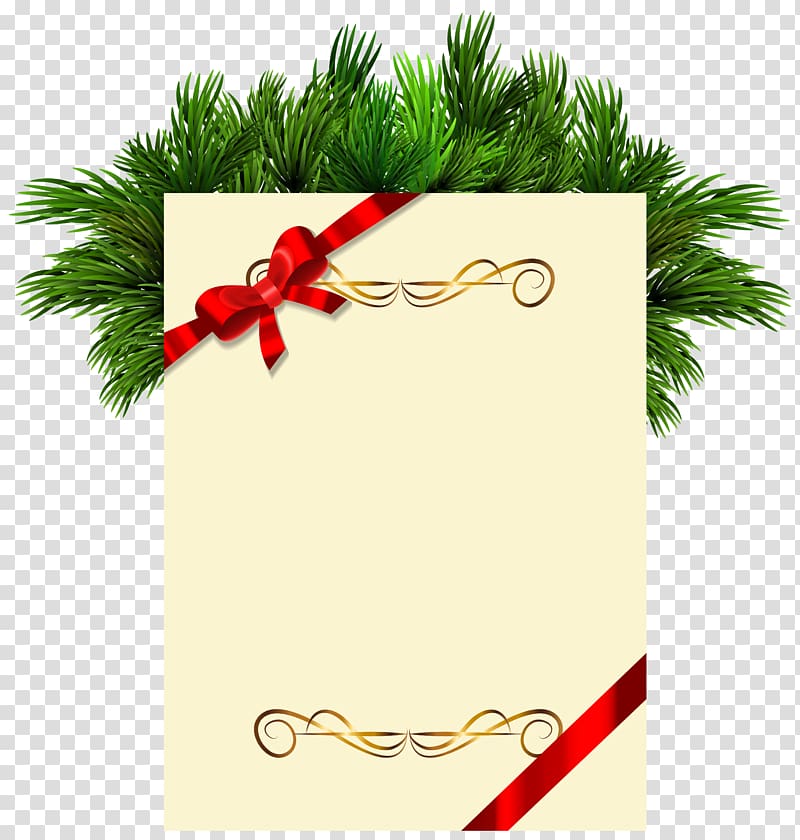 gift tag illustration, Santa Claus Wedding invitation , Christmas Blank with Pine Branches transparent background PNG clipart