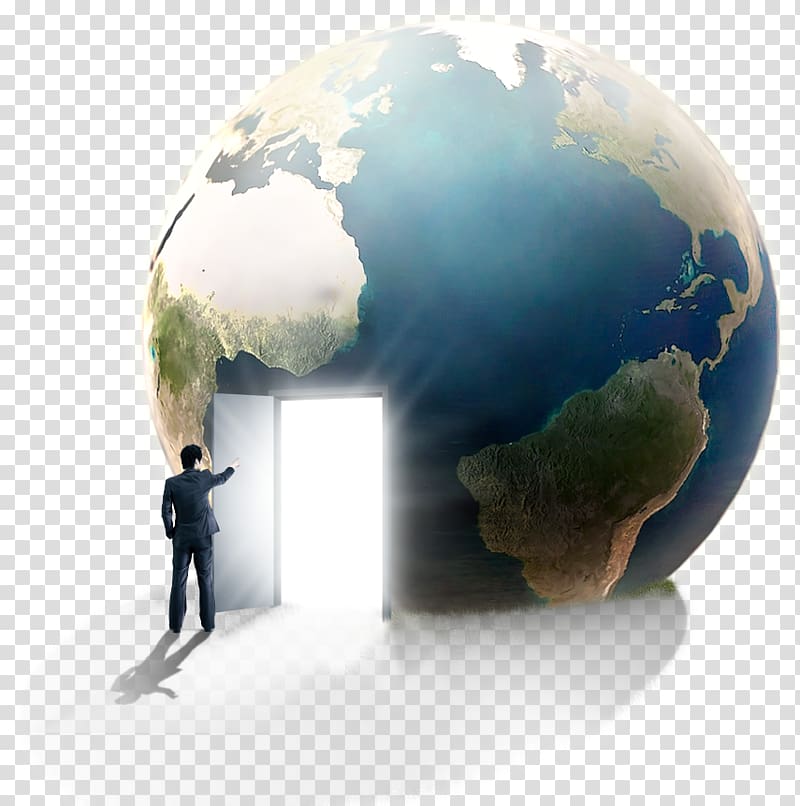 main standing in front of earth with door, Earth Door Computer file, Earth, the effects of the Earth, open the door, people, creative Taobao transparent background PNG clipart