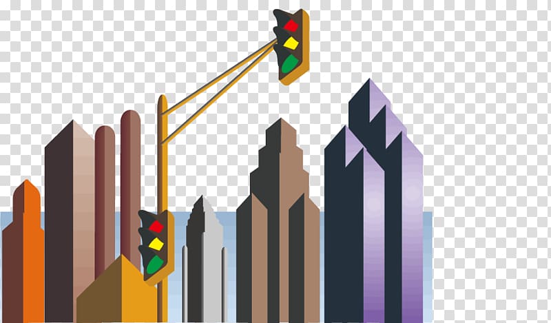 Graphic design Landscape Illustration, Urban buildings scenery traffic lights illustration transparent background PNG clipart