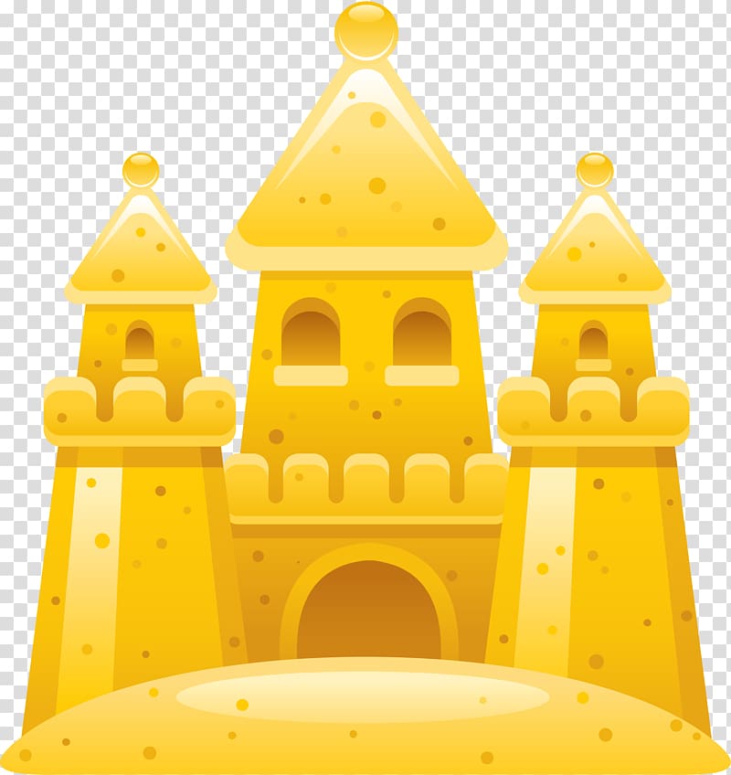 Yellow Sand art and play Castle, Yellow cartoon sand castle transparent background PNG clipart