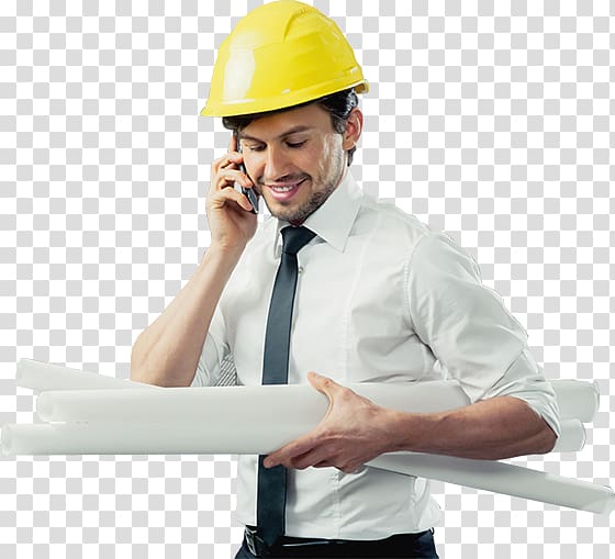 man wearing white dress shirt and yellow hardhat taking phone call holding blueprints, Papua New Guinea Petroleum Engineering Mechanical Engineering, Engineer transparent background PNG clipart