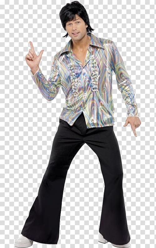 1970s Clothing 70S Retro Costume Black With Psychedelic Pattern Shirt And Flares L Bell-bottoms, dress transparent background PNG clipart