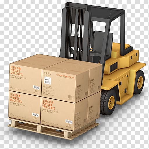 brown cardboard box on yellow and black forklift illustration, Computer Icons Box Pallet Intermodal container, Forklift .ico transparent background PNG clipart