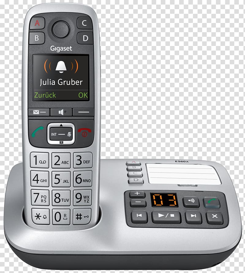 Cordless telephone Gigaset Communications Digital Enhanced Cordless Telecommunications Gigaset E550A, answer phone transparent background PNG clipart