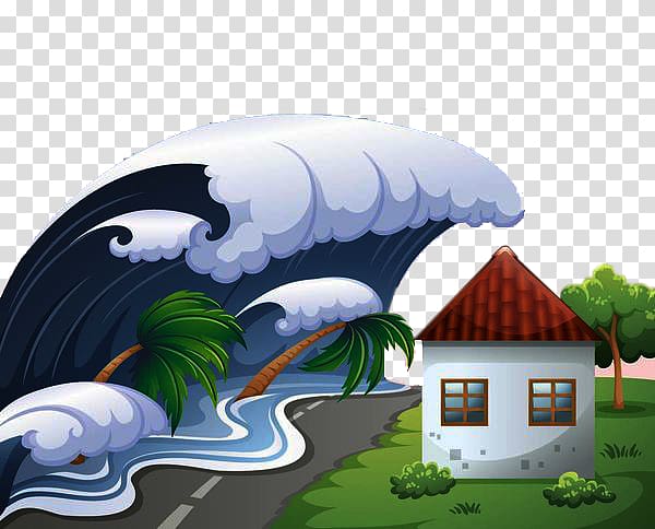 Tsunami , Decorative illustration of flood and tsunami transparent background PNG clipart
