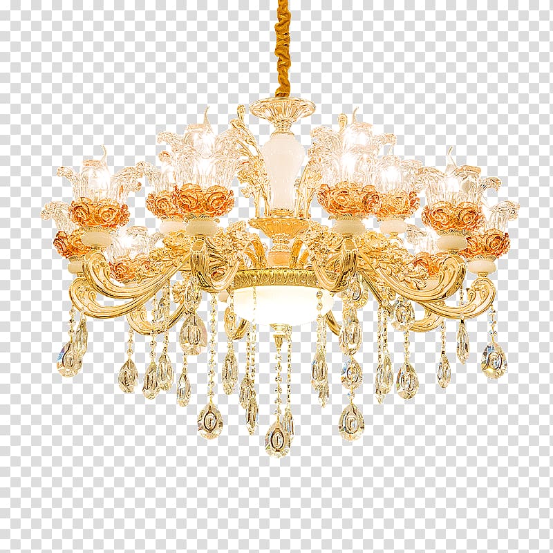 Chandelier Baroque Brass Lamp Light fixture, Brass transparent background PNG clipart