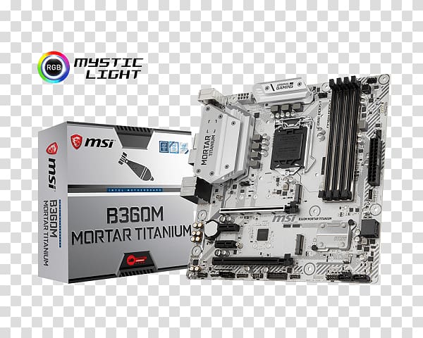 Intel MSI B360M MORTAR Motherboard LGA 1151 Micro-Star International Coffee Lake, mother board transparent background PNG clipart