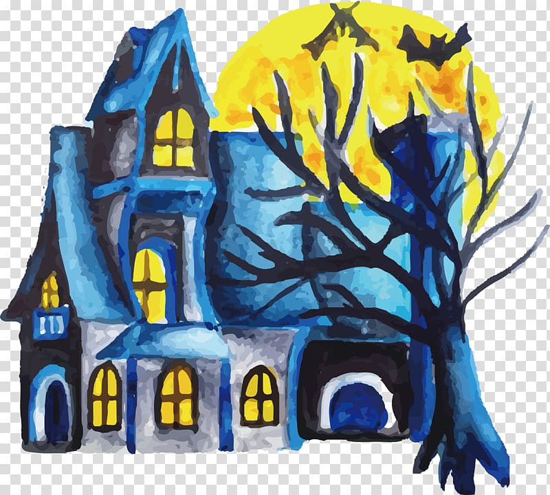 Adobe Illustrator Adobe Systems, Watercolor painted Halloween Castle transparent background PNG clipart
