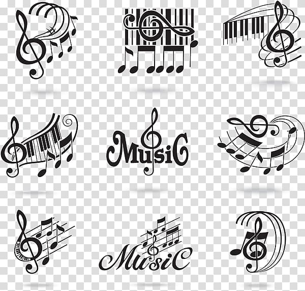 black musical element symbols transparent background PNG clipart