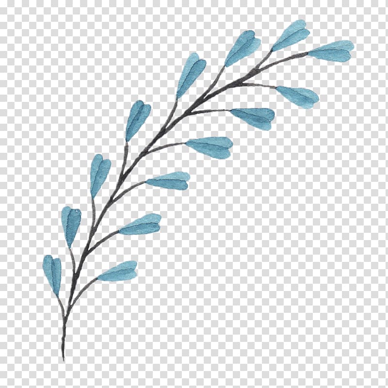 green leaves illustration, Flower Drawing Ink, Blue branches flowers transparent background PNG clipart