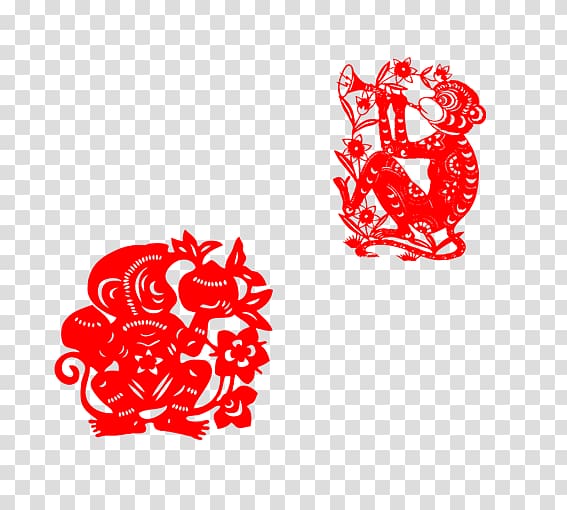 Papercutting Monkey Chinese zodiac Chinese paper cutting, Paper-cut monkeys transparent background PNG clipart