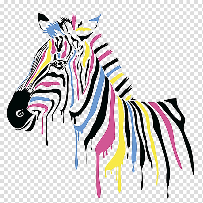Zebra Wall decal Decorative arts Printing Painting, Color zebra transparent background PNG clipart