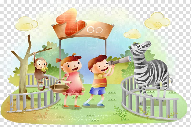 Giraffe Zoo Cartoon Illustration, Zoo zebra transparent background PNG clipart