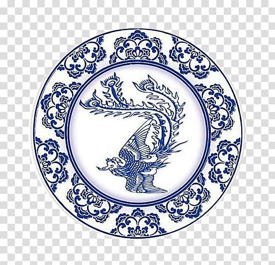 Jingdezhen Blue and white pottery Porcelain, phoenix pattern of blue and white porcelain bowl transparent background PNG clipart