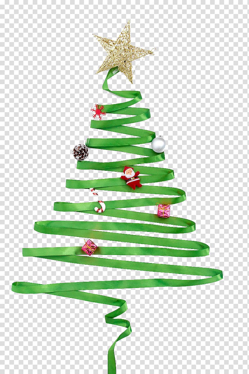 Christmas tree Ribbon, Green ribbon Christmas tree transparent background PNG clipart
