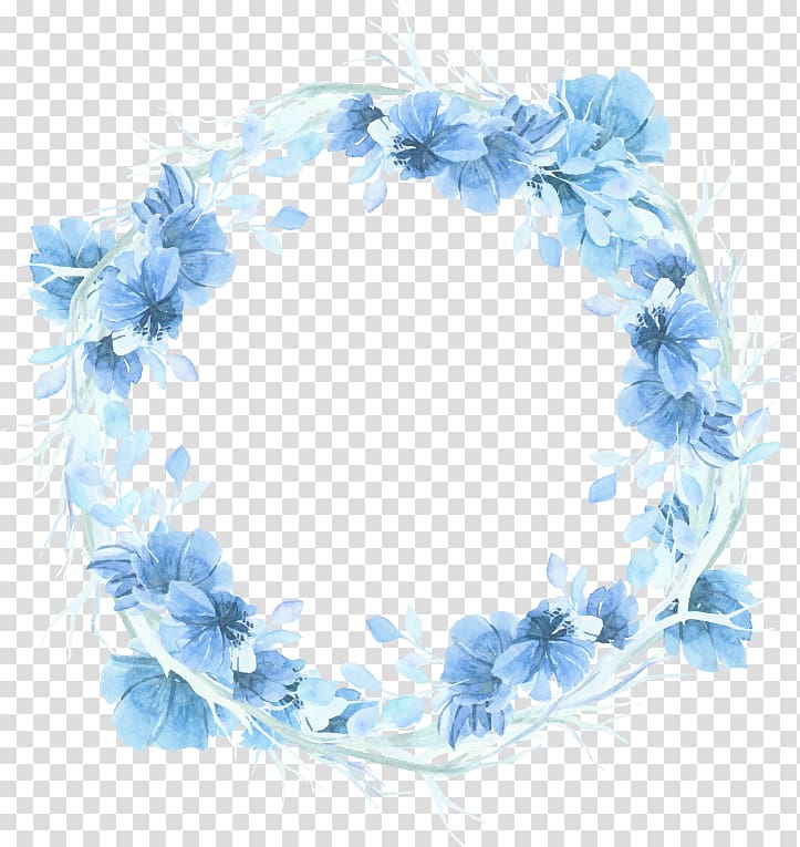 blue and white floral wreath , Wreath Watercolour Flowers Blue Watercolor painting, flower transparent background PNG clipart