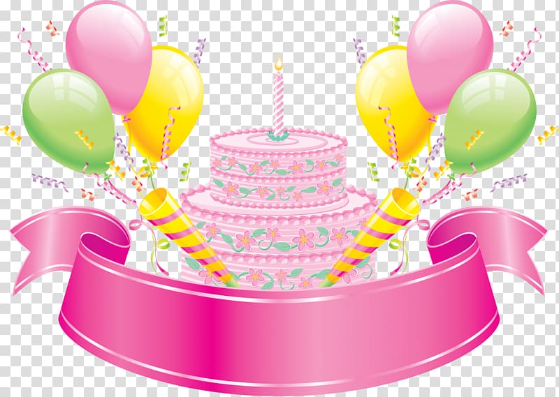 pink birthday cake design elements transparent background PNG clipart