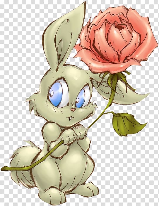 Easter Bunny Cottontail rabbit Bear Snowshoe hare, With roses bunny transparent background PNG clipart
