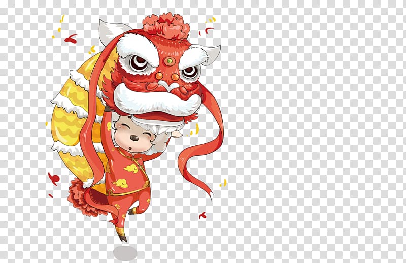 Lion dance Chinese New Year Lantern Festival, Lion dance boy transparent background PNG clipart