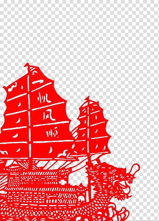 Chinese paper cutting Papercutting Dragon Boat Festival Pattern, Smooth sailing transparent background PNG clipart