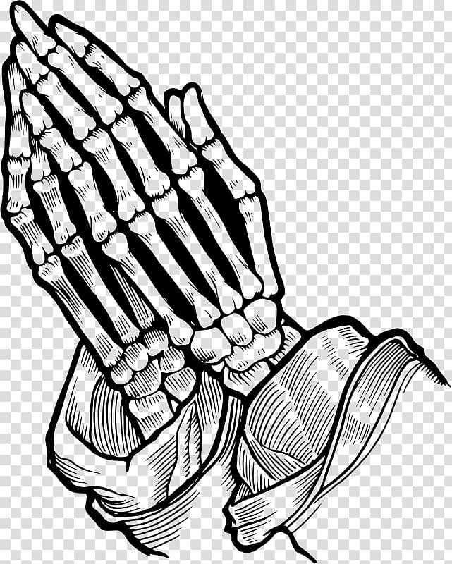 Praying Hands Prayer Bone Skull Drawing, Skeleton transparent background PNG clipart
