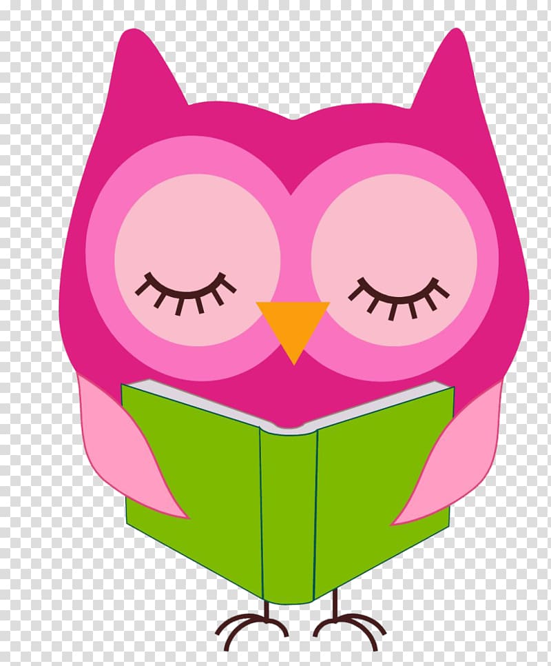owl reading book illustration, Reading Owl Notepad , Pink owl reading transparent background PNG clipart