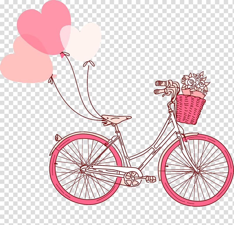 pink bicycle illustration, Valentines Day Drawing , Love tied bike transparent background PNG clipart