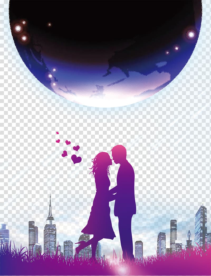 kissing couple under moon , Valentines Day Poster Love, Valentines Day transparent background PNG clipart