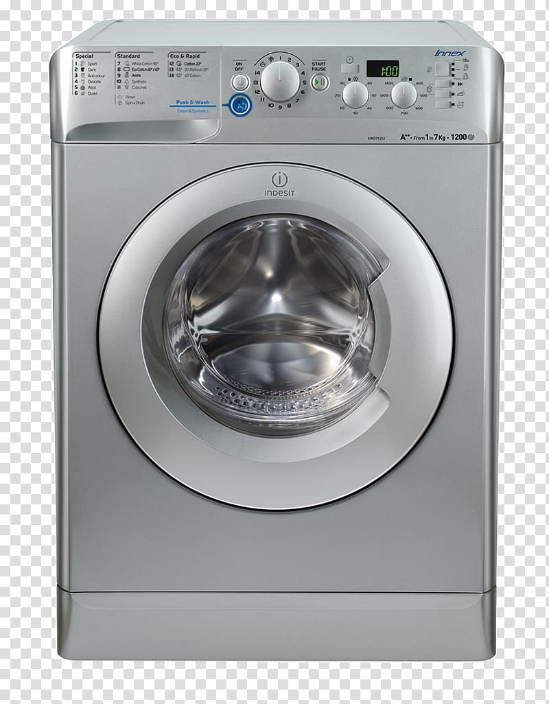 Indesit BWD 71453 UK Washing Machines Indesit Innex XWA 71483X W EU, Washing machine, freestanding, width: 59.5 cm, depth: 54 cm, height: 85 cm, front loading, 52 litres, 7 kg, 1400 rpm, white Indesit Co. Home appliance, others transparent background PNG clipart