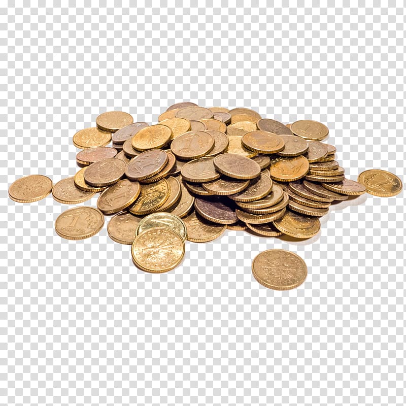 Gold coin Money Icon, A pile of scattered coins transparent background PNG clipart
