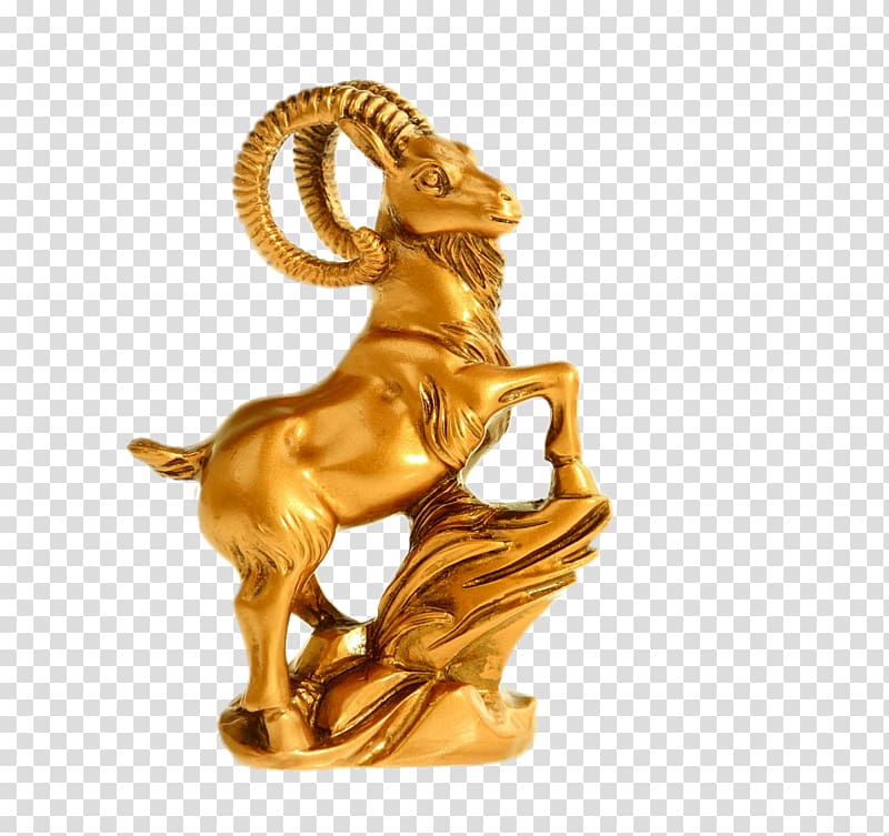 Gold Sculpture Statue, Golden Goat Sculpture transparent background PNG clipart