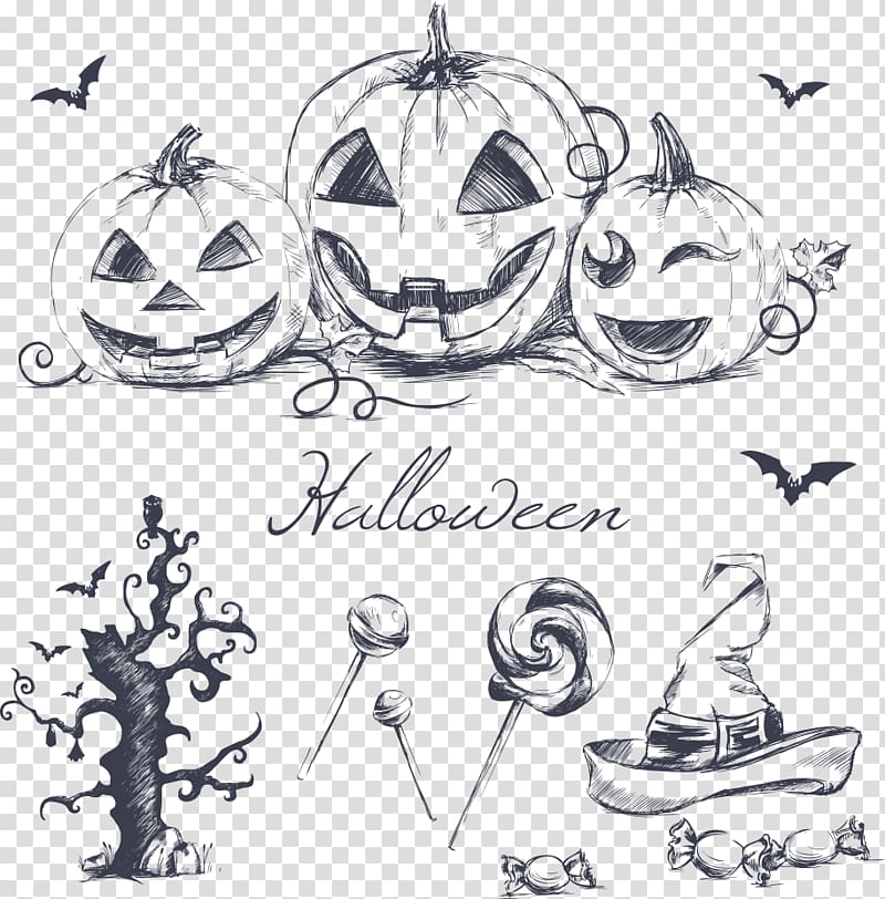 Halloween Drawing Pumpkin , painted Halloween items transparent background PNG clipart