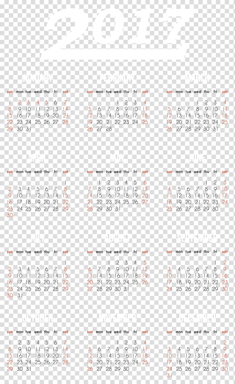 2017 calendar illustration, Calendar Font Design Pattern, 2017 Calendar transparent background PNG clipart