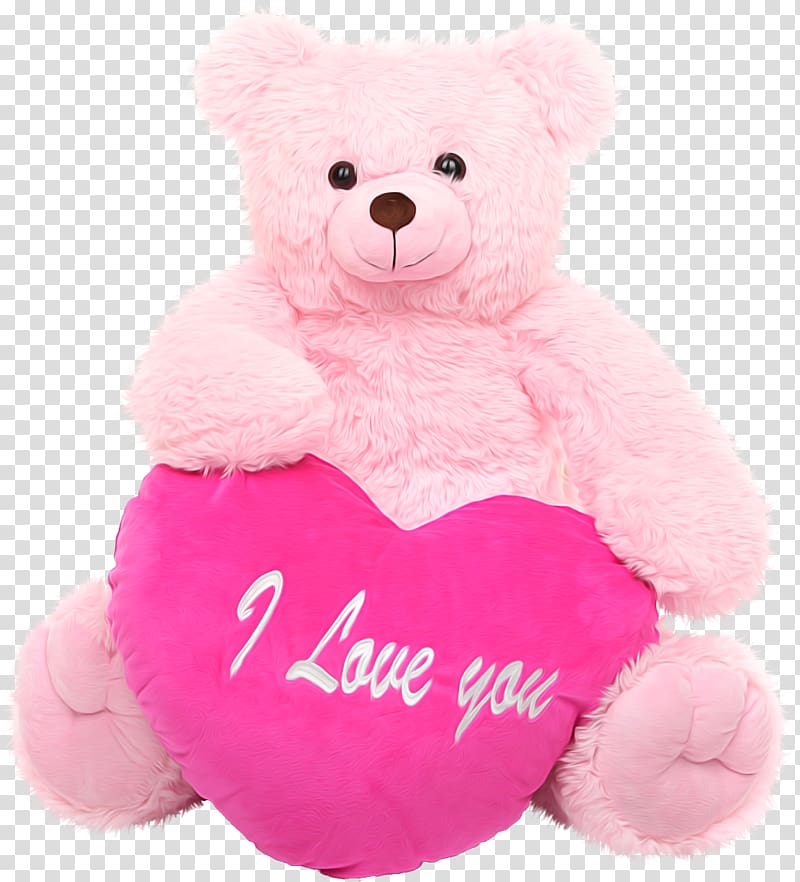 life-size pink bear plush toy, Teddy bear Stuffed toy Pink Valentines Day, Pink cloth dolls transparent background PNG clipart