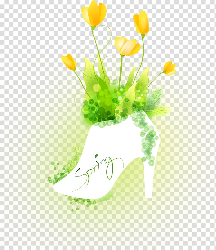 Flower High-heeled footwear, Hand-painted flowers heels transparent background PNG clipart