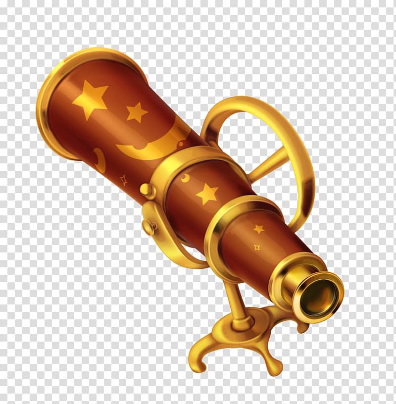 Icon, The old gold metal telescope transparent background PNG clipart