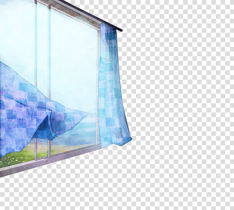 Window Curtain, Fantasy blue bay window transparent background PNG clipart